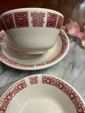 3 pieces Buffalo China Tien Hu Crimson Pattern Restaurant ware